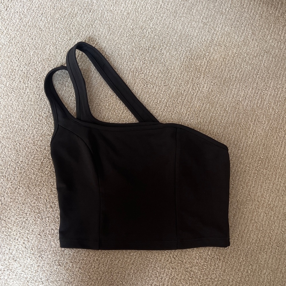 Black Asymmetrical Strap Crop Top